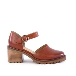NEW-Portland Leather Goods Patina Brow/Red Block Heeled Mary Jane Shoes Size 7.5